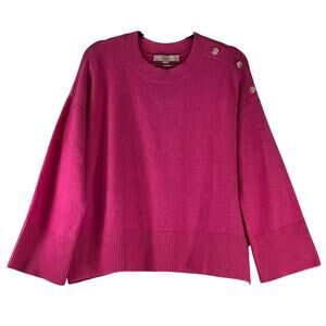 Loft Hot Pink Knit Oversized Sweater Shoulder Button Accent Size M